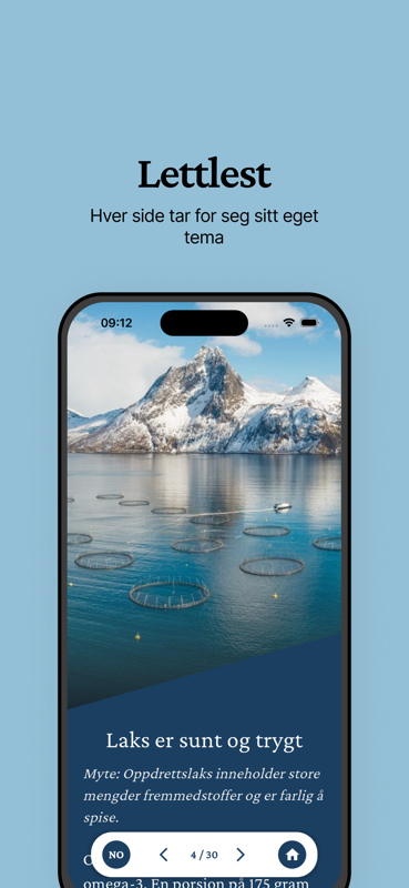 Norsk temaside i SalMars app om havbruk.