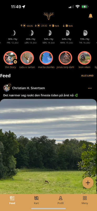 Jaktfeed, historier, sol- og måneinformasjon i Venator.
